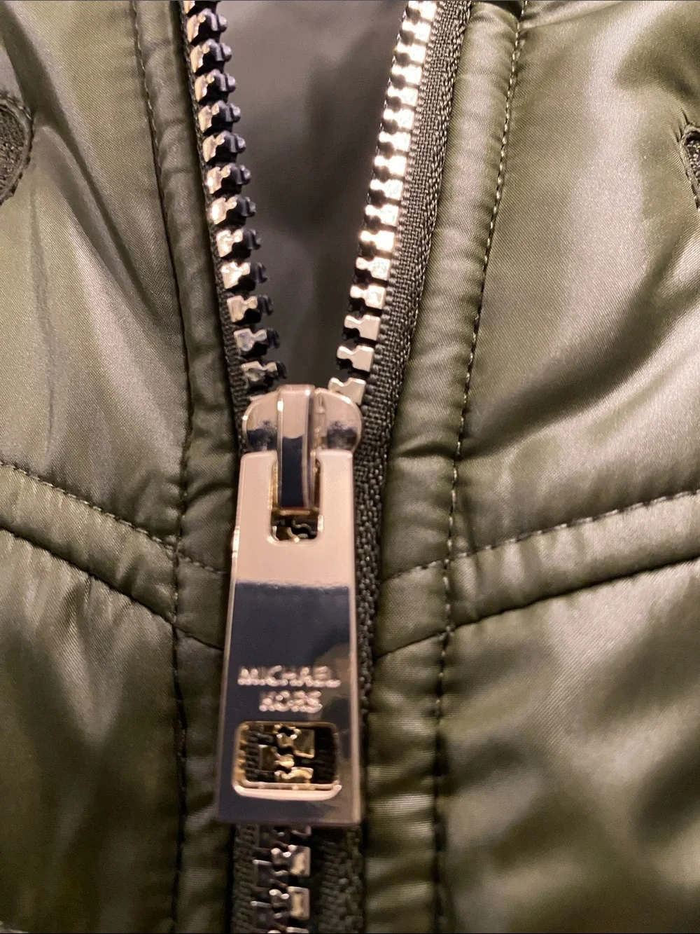 NWT Michael Kors Mixed Media Hooded Quilted Jacket Olive Green Plus Size 3X